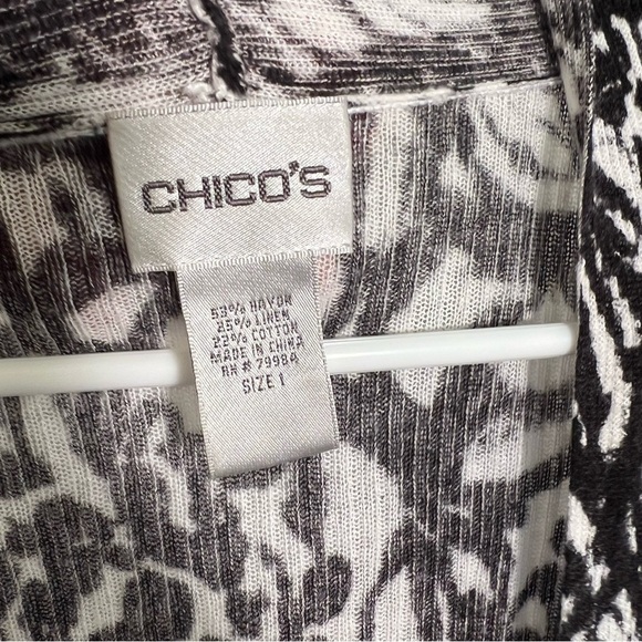Chico’s Open Front Cardigan Black White Floral 1 - Picture 9 of 9